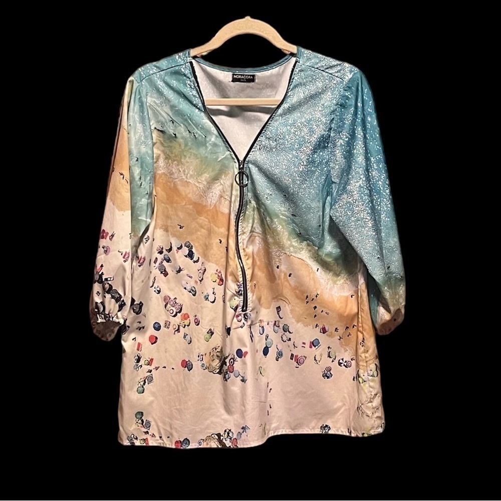4 for $10 item Women's NoraCora Beach Multicolor Zip-Up Blouse